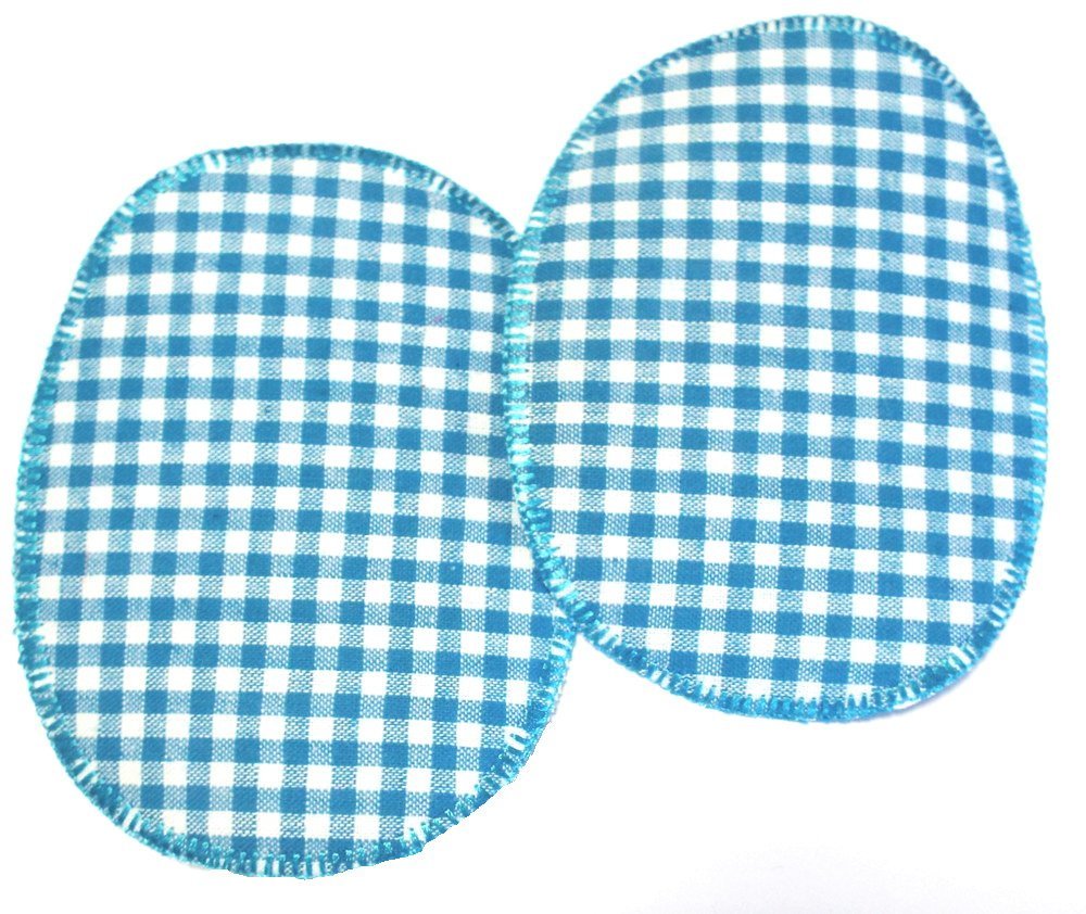 1 Paar Patches/Bügelflicken Karo türkis 11,5 x 9 cm